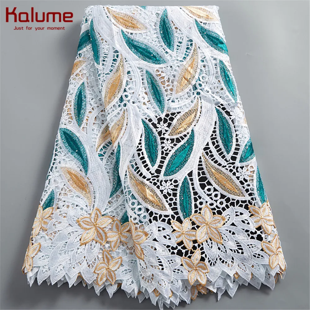 Kalume White Guipure Cord African Fashion Lace Fabric 2021 African Cord Lace Fabric Hollowed Out Lace Fabric For Diy Dress H2477 images - 6