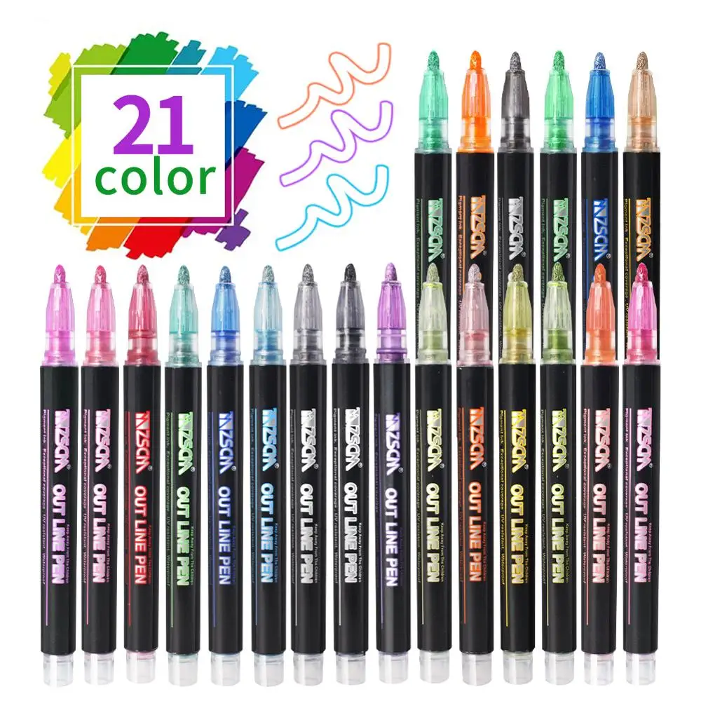 

Double Lines Contour Paint Marker Set Highlighter Outline Marker for Scrapbooking Poster Card Album for Drawing Back to school