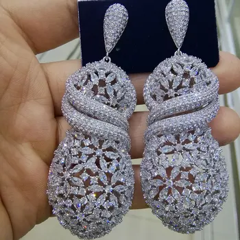 

GODKI Luxury Popular Flower Blossom Big Earrings for Women Wedding Full Crystal Zircon Naija Wedding Earring Fashion Jewelry