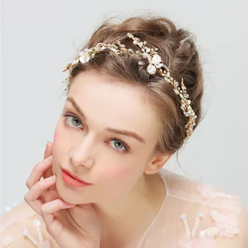 

Wedding Headband Boho Enamel Leaf Rhinestone Bridal Hair Vine Pearl hair band Women Jewelry Bridesmaid Headpiece Prom Halo
