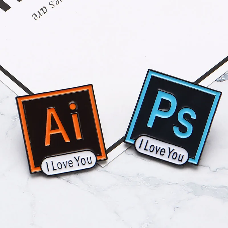 Фотошоп значки PS AI эмаль булавки Illustrator I Love You броши на заказ пастельные Броши