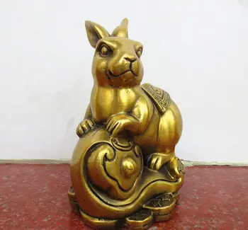 

806 Pure bronze Zodiac rabbit 12 twelve lucky feng shui office desk mascot decoration