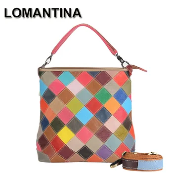 

LOMANTINA Fashion Soft Real Genuine Leather Plaid Women Handbag Elegant Ladies Hobo Shoulder Bag Messenger Purse Color Satchel