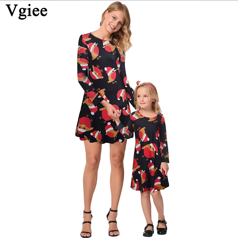 

Vgiee Girl Christmas Dress Mother Daughter Dresses Cotton Print Full Print Pattern for Cartoon Mommy and Me Baby Clothes CC688
