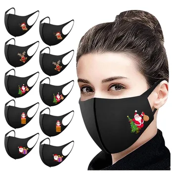 

10pc Christmas Mouth Mask Adult for Protection Washable Ear Hook Face Mask Outdoor Mouth Caps Reuseable Windproof Face Shield