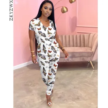 

ZKYZWX Leopard Tie Dye Print 2 Piece Set Women Summer Clothes Top and Pant Sweat Suit Lounge Wear Two Piece Outfits Matching Set
