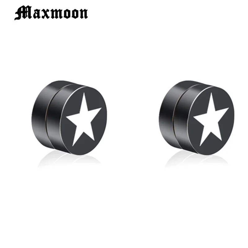 Maxmoon Round White Star Stud Earring Puck Women Mens