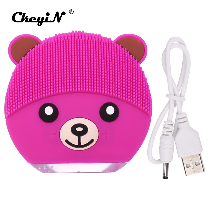 

Rechargeable Cartoon Bear Electronic Silicone Facial Cleaning Brush Ultrasonic Beauty Instrument Facial Care Tool 4 Colors