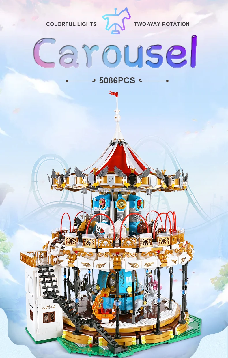 Hcab98d94efae4cbe915e9f9c56ab9366W Mold KING kreatywne prezenty świąteczne karuzela plac zabaw diabelski młyn ełk sanie montaż cegieł Kid edukacyjne do budowania zabawek