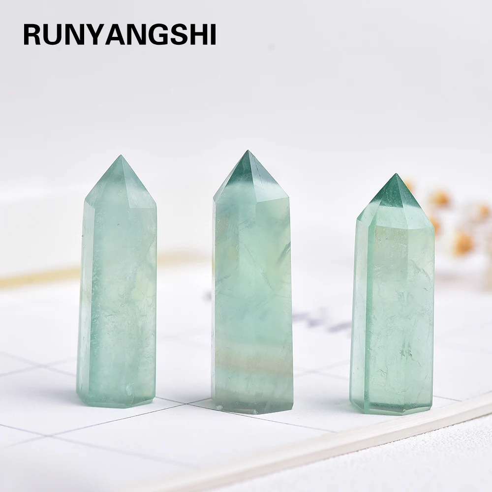35-45mm 1PC Natural Green Fluorite crystal point Obelisk Wand Treatment Stone Home Decor Healing Hexagonal Prisms |