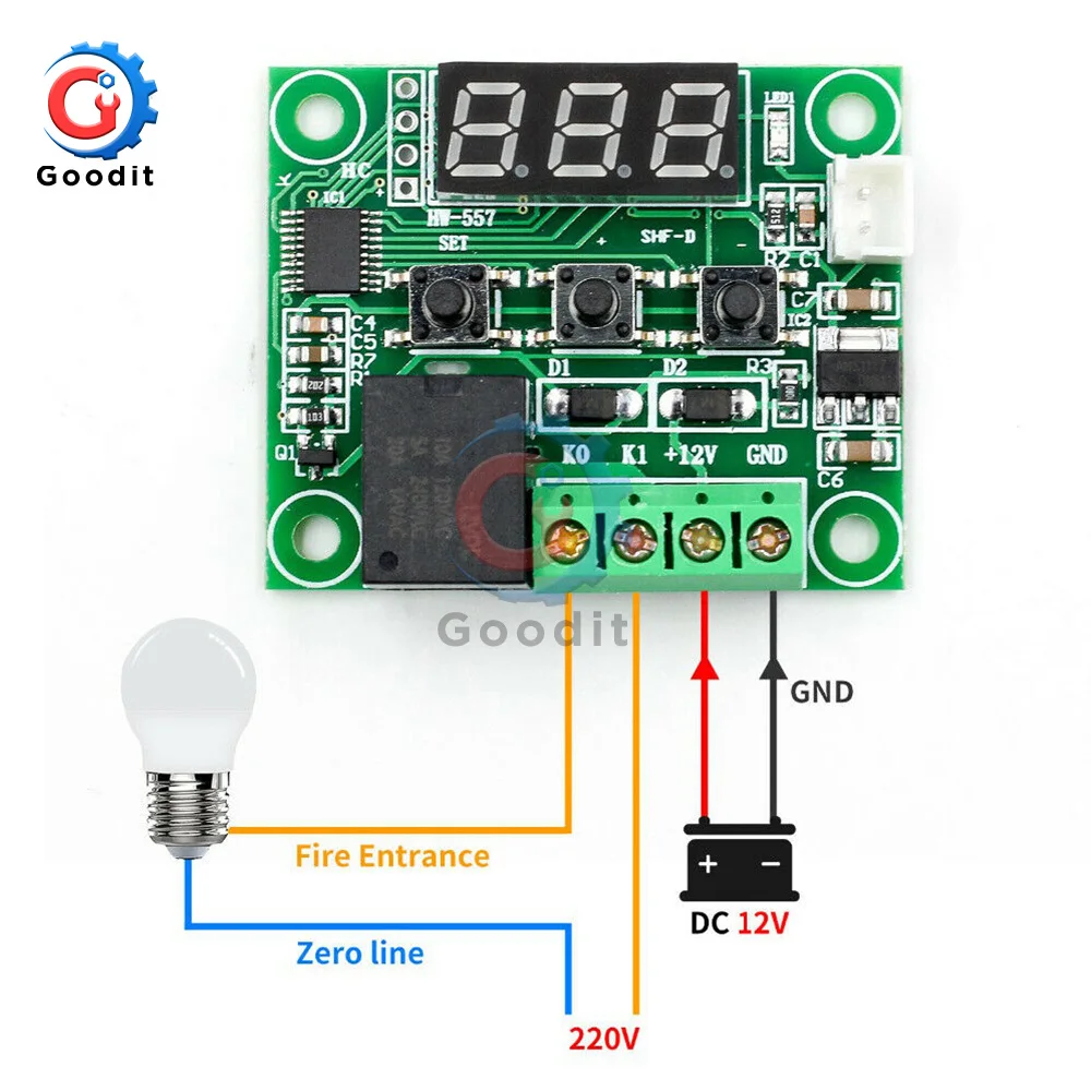 W1209 светодиодный цифровой термостат контроль температуры термометр термо контроль Лер переключатель модуль DC 12 В водонепроницаемый NTC датчик