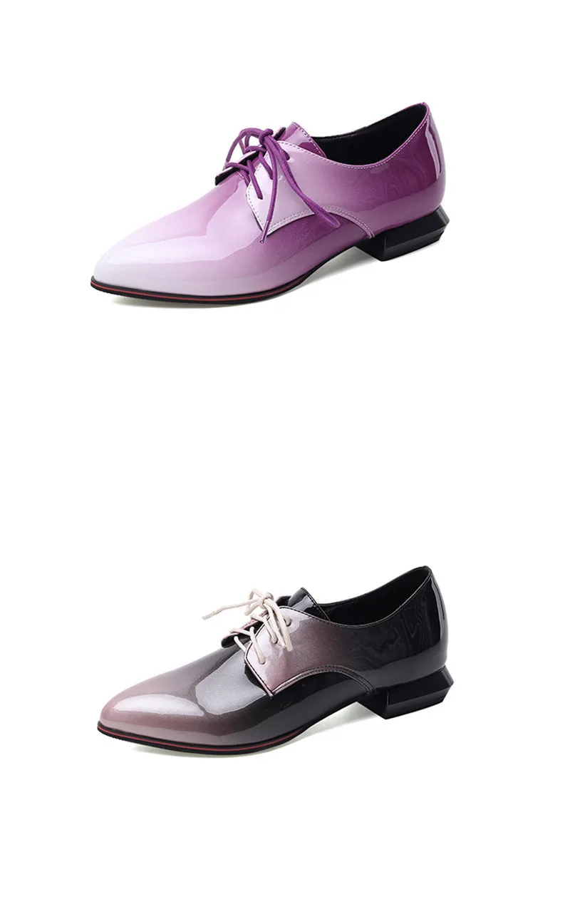 Large Size 33-50 Women Flats Sexy Gradient Patent Leather Low-Heeled Oxford Shoes For Woman 2020 Pointed Toe Lace-Up Lady Flats (11)