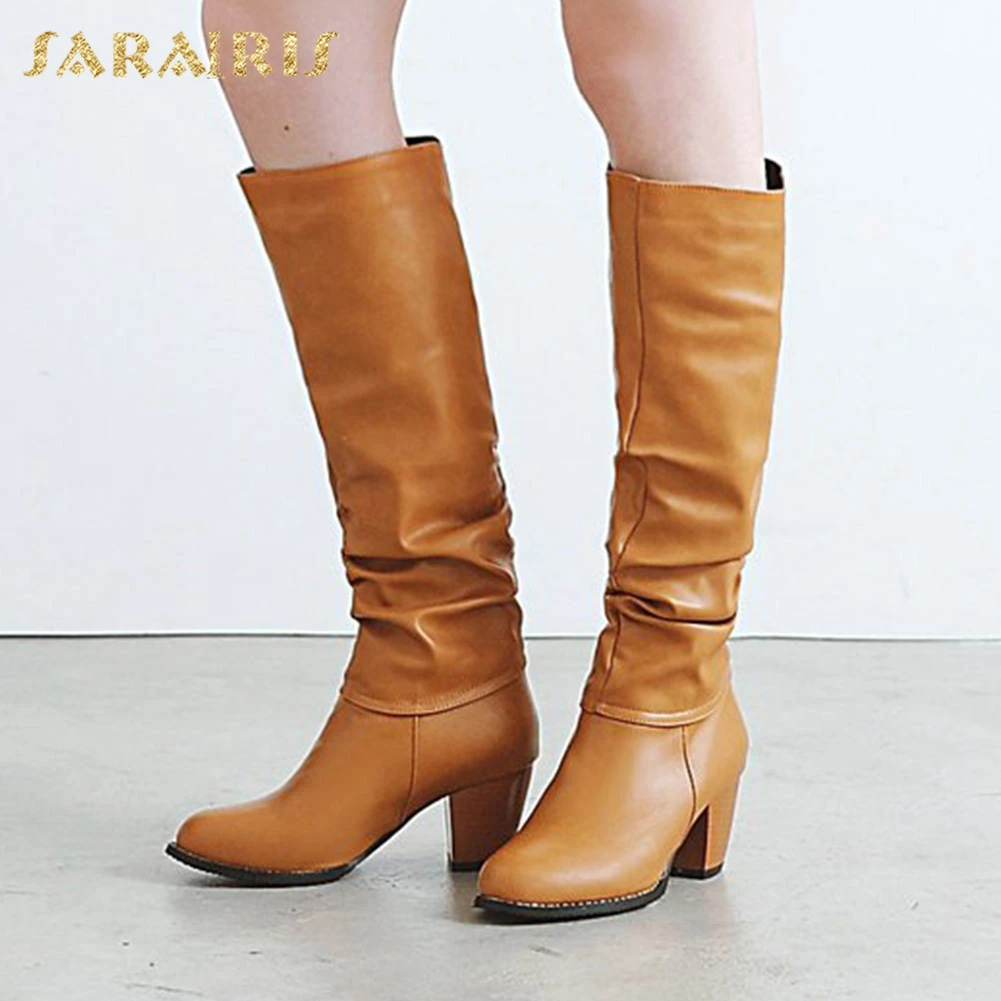 

Sarairis new arrivals Plus Size 34-48 Winter Boots Woman Shoes Chunky Heels Slip On 2019 Hot Concise Shoes Women Boots Female