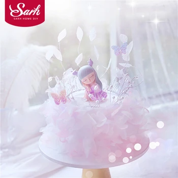 

Light Purple Resin Deer Fairy Girl Boy Cake Topper Happy Birthday Cake Decoring Wedding Party Baking Supplies Love Gift