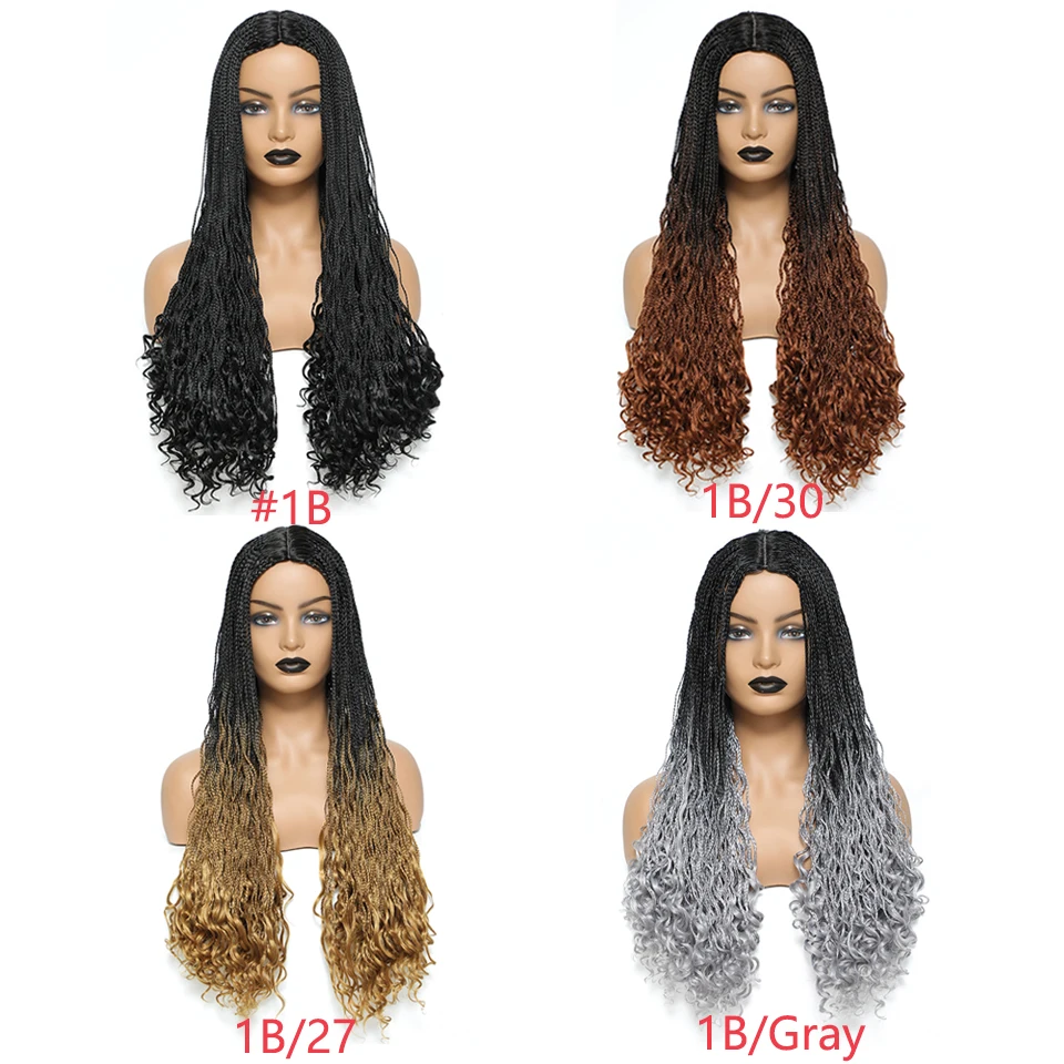 Wakego 26 Inch Knotless Braid Wig With Curly End DIY Braided Wigs Box Braids Wigs For Black Women Synthetic Curly Wig Daily Use