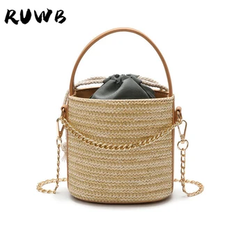 

RUWB Casual Ladies Chain Crossbody Shoulder Bags Women Straw Beach Bag Bohemian Designer Messenger Bag Shopping Bucket Tote Bags