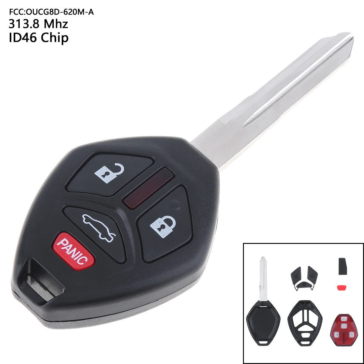 313.8MHz 4 Buttons Car Remote Key Fob no Battery with ID46 Chip OUCG8D-620M-A Uncut Blade Fit for Mitsubishi 2006 2007 Eclipse