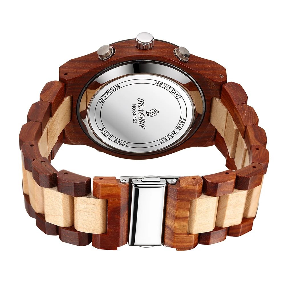 Wood Watch for Men Watch Relogio Masculino Multi-function Chronograph Date Sports Waterproof Mens Male Wooden Quartz Wristwatch