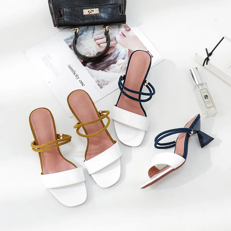

2018 Summer New Style Double Purpose Contrast Color High Heel Slippers Sandals
