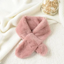 Новые детские шарфы из искусственного меха, зимние теплые однотонные плюшевые шарфы с крестиками, детские осенние шарфы для мальчиков и девочек, модные корейские меховые шарфы