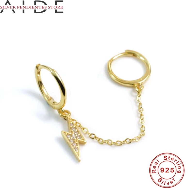 

1Pcs Original 925 Sterling Silver Earrings For Women Mixed Chain Double Wear Lightning Diamond Earrings Pendientes Mujer