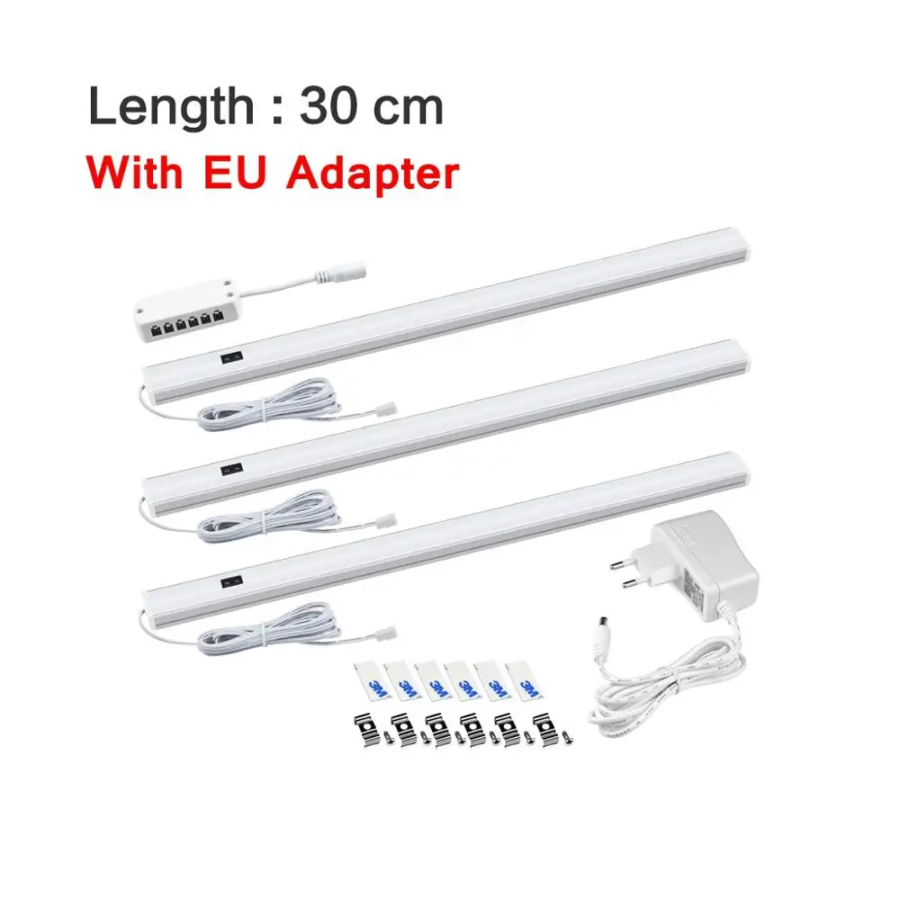 3x30cm With Power Ручной переключатель, Кухонный Светильник 5 Вт, 6 Вт, 7 Вт, светодиодный светильник с датчиком для шкафа, 12 В постоянного тока, лампа для домашнего декора стен - Цвет: 3x30cm With Power