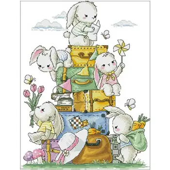 

Bunny's trip patterns Counted Cross Stitch 11CT 14CT 18CT DIY Chinese Cross Stitch Kits Embroidery Needlework Sets home decor