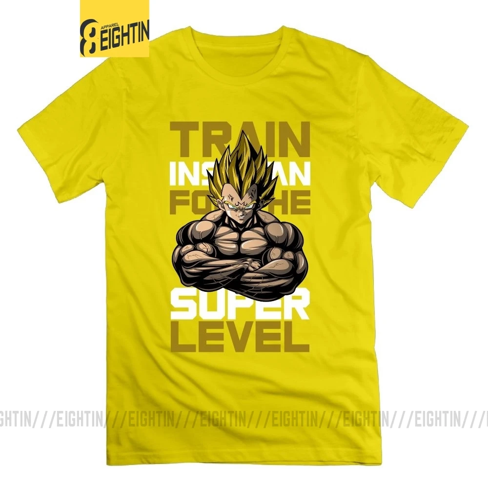 Футболка Train Insane for the Super Level Dragon Ball Z, футболка для поднятия веса, футболка с круглым вырезом, Мужская футболка для тяжелой атлетики, новинка, футболки - Цвет: Золотой