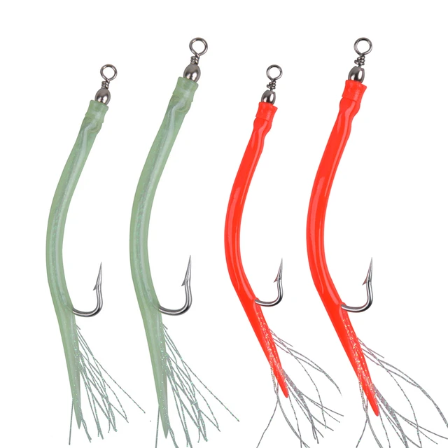 24pcs Trolling Fishing Eel Jig Bait Long Shank Offset Hook Sabiki