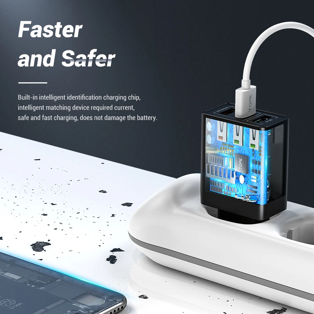 TOPK Quick Charge 3,0 USB зарядное устройство для samsung S10 S9 Xiaomi mi 9 Red mi Note 7 Быстрая зарядка QC 3,0 EU дорожное настенное зарядное устройство для мобильного телефона