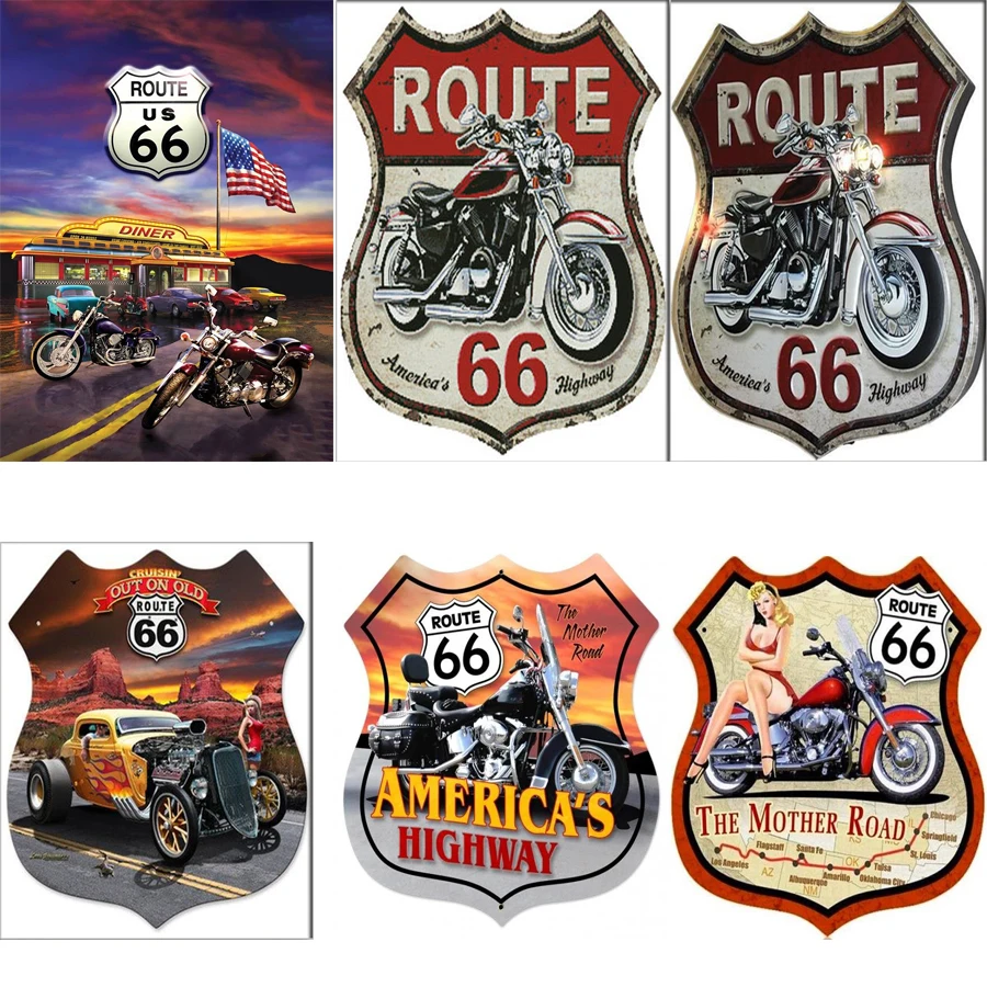 Алмазная мозаика 5d сделай сам в виде мотоцикла вышивка стразами Route 66 с обеденной