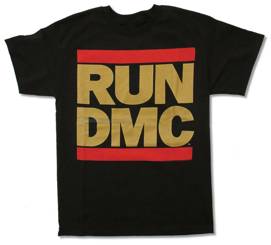 Run Dmc золото блеск логотип черная футболка Новая взрослая размера плюс футболка| |