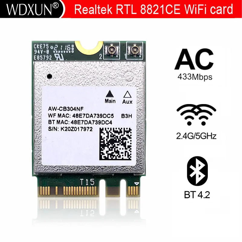 Scheda Di Rete Wireless Realtek Rtl8821Ce Aw-Cb304Nf 802.11Ac 1X1 Ngff M.2 Dual Band 2.4G 5G 433Mbps Bt Bluetooth 4.2 Wifi