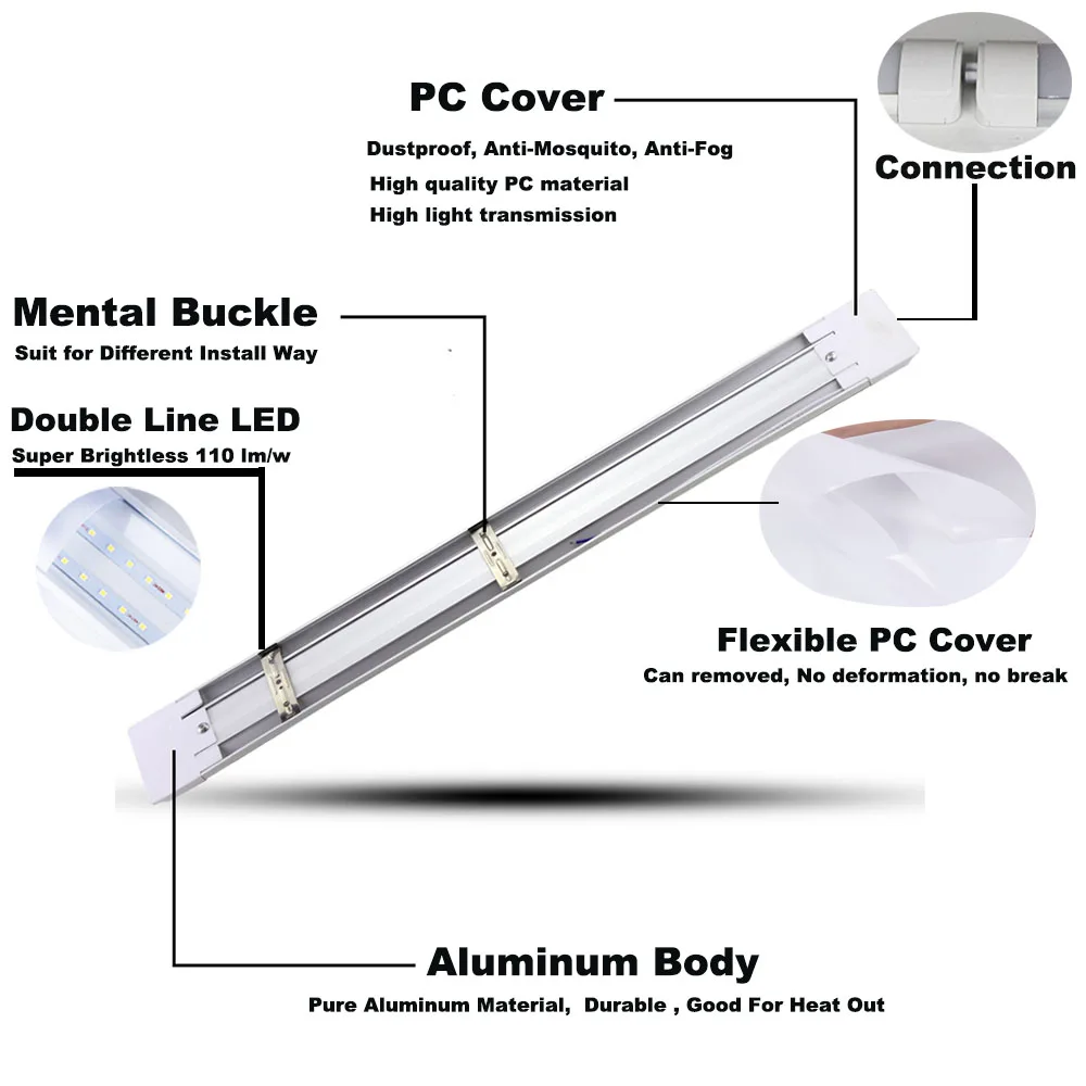 BEYLSION 10 Pcs 10W 20W LED Tri-Proof Tube Light 220V LED Integrated Tube LED Indoor Lights Lamps 30cm 60cm For Home Office (12)