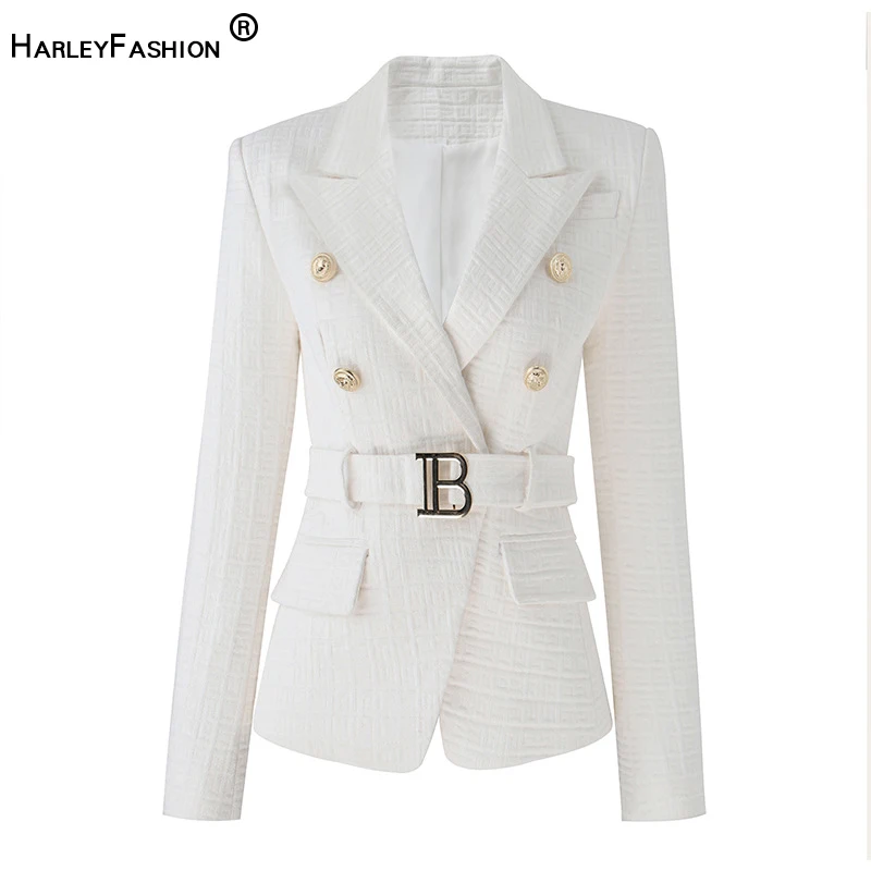 plus size pants suits evening wear HarleyFashion 2022 Luxury Spring Collection Texure Pattern Formal Jacket Women Blazer sexy pant suit