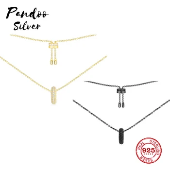 

Fashion Charm Sterling Silver Copy 1:1 Copy,Adjustable Necklace With Black Hoop White Hoop Pendant Women Monaco Jewelry Gift