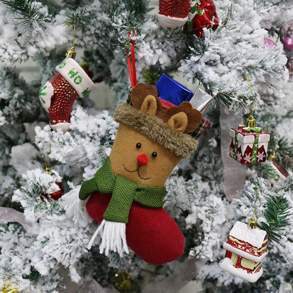 3pcs Christmas Stocking Candy Bag Gifts Bags Xmas Tree Ornament Stocking Candy Cookie Pouch Christmas Decoration