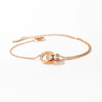 

Korean-style Fashion Titanium Steel Shuanghuan Diamond Set Roman Numerals Bracelets Women Simple Rose Gold Bracelet Bracelet Orn
