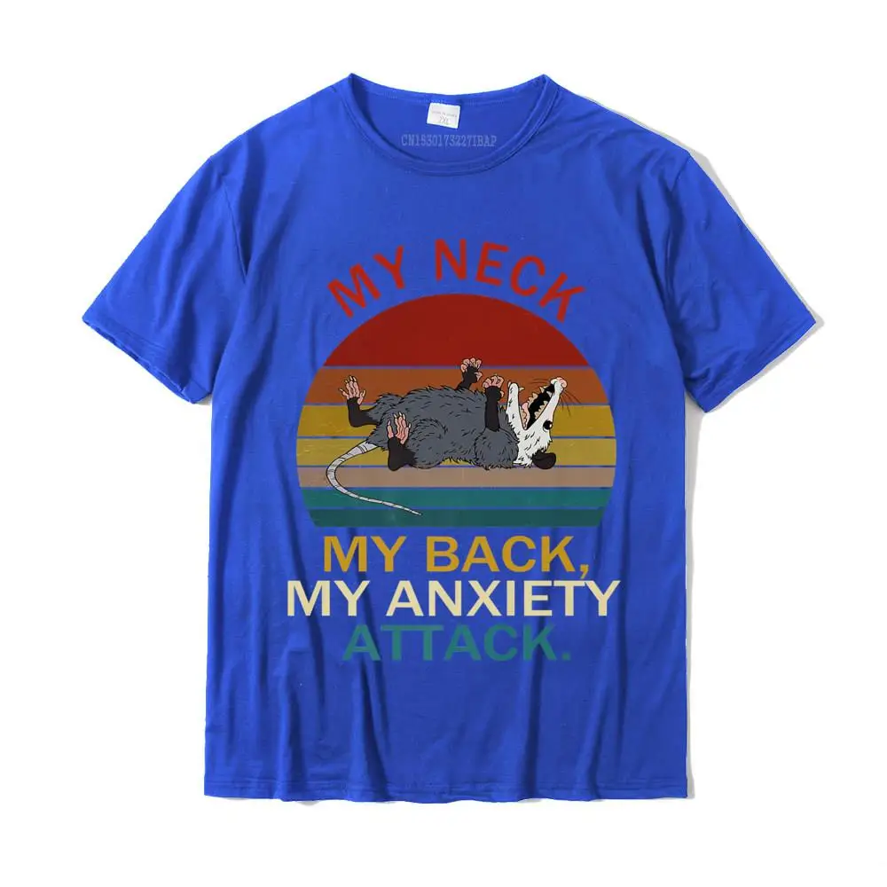Customized Casual T-Shirt for Men Cotton Summer Tees cosie Sweatshirts Short Sleeve Plain Crewneck Top Quality My Neck My Back My Anxiety Attack Opossum Sunset Premium T-Shirt__28012 blue