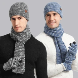 Fashion Autumn Winter 2022 3 Pcs/set New Scarf Couples With Men Women Simple Thickening Wear Resistant Warmer Hat Gloves Set