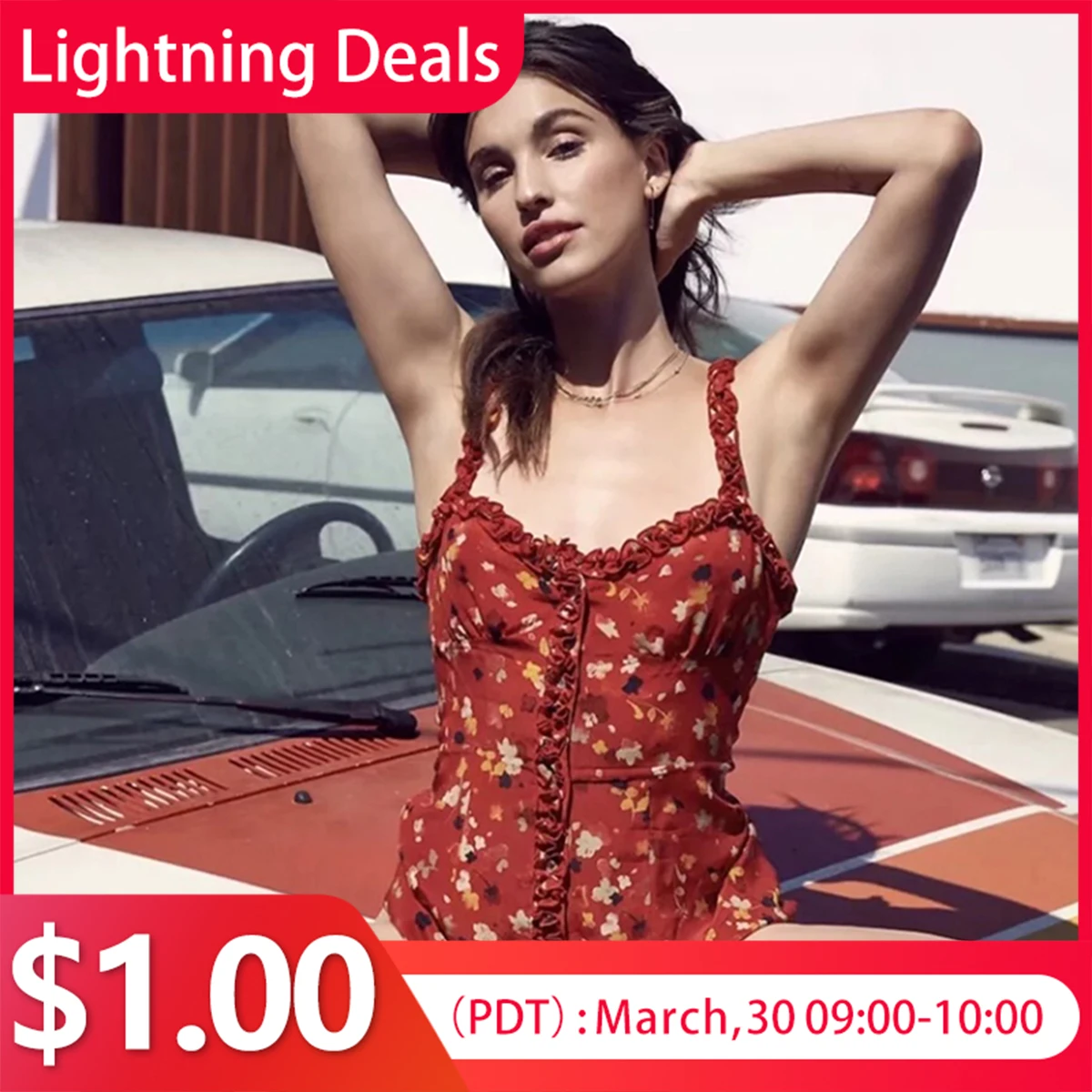 

Vintage Floral Print Mini Strap Dress 2020 Summer Female Sleeveless High Waist Ruffles Vestidos Boho Beach Sexy Slim Women Dress