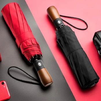 

Large Wooden Handle Automatic Umbrella Rain Women Men Business Windproof Folding Umbrellas Men Clear Umbrella Men Gifts Parasol