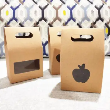 

30Pcs Standing Up Paper Box With PVC Heart Shape Window For Gift Present Packaging Box Handle Bag Kraft Paper Box Decorations