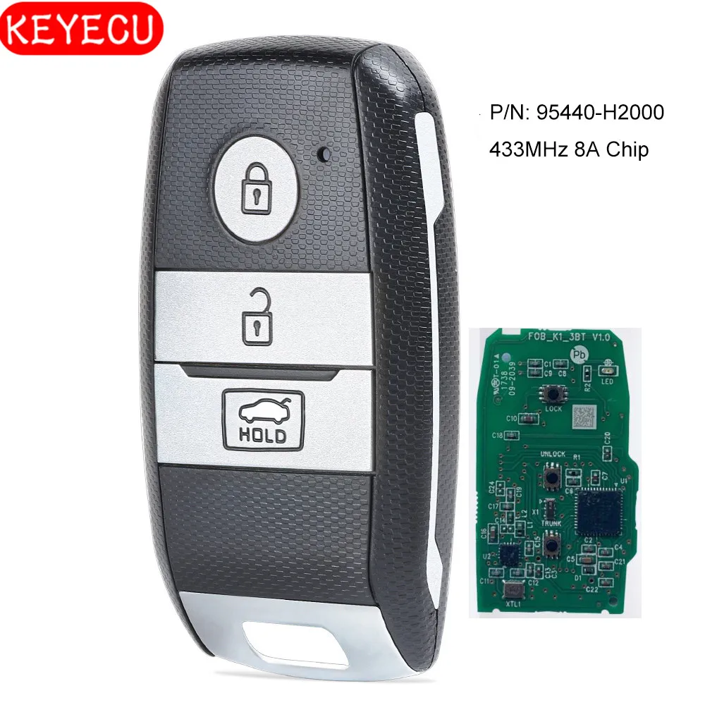 3-кнопочный передатчик KEYECU 433 МГц 8A Chip дистанционный смарт ключ-брелок для Kia K2 KX3