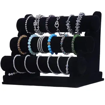 

1-3Tier Velvet Jewelry Bracelet Watch Bangle Display Holder Stand Showcase T-bar Storage Necklace Bangle Organizer 2020 Hot sale