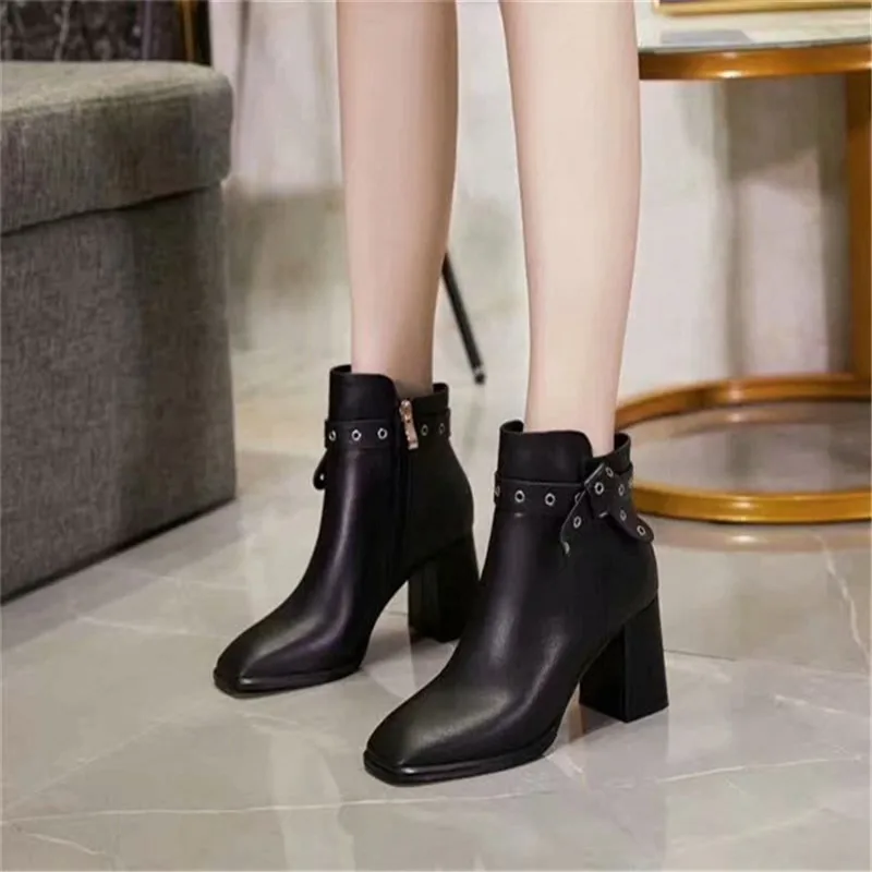 Женские ботинки на молнии; женские ботинки; scarpe donna; ботильоны на высоком каблуке с квадратным носком; Zapatos De Mujer; с бантом-бабочкой