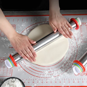 

Adjustable Stainless Steel Rolling Pin With 4 Thickness Rings For Baking 43cm Pizza Cookie Pie Making Baking Tools Kitchen Tools