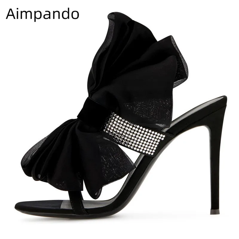 

Bling Rhinestone One Strap Sandals Lace Butterfly-Knot High Heels Sexy Open Toe Slingbacks High Heels New Summer Sandalias Mujer