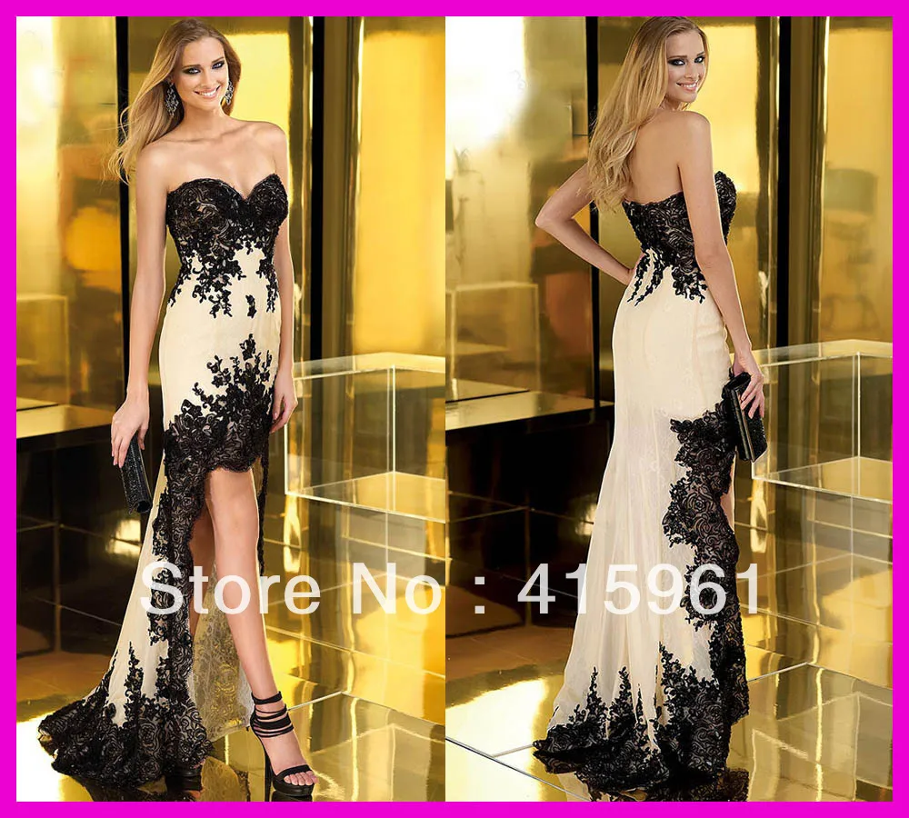 

2019 Black Lace Short Front Long Back Chiffon Cocktail Pageant Prom Dresses E2329