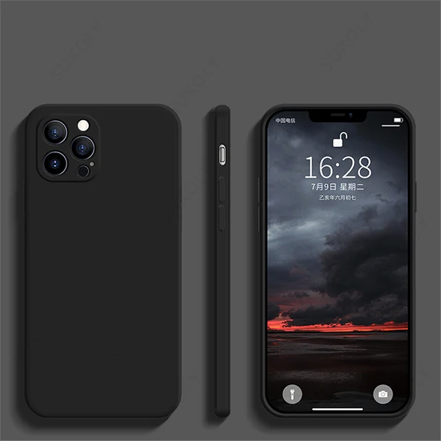 Luxury Liquid Silicone Case on For iPhone 13 11 12 Pro Max SE 2 2020 XS Max XR X 7 8 6 6S Plus Cover Soft Camera Protection Case black